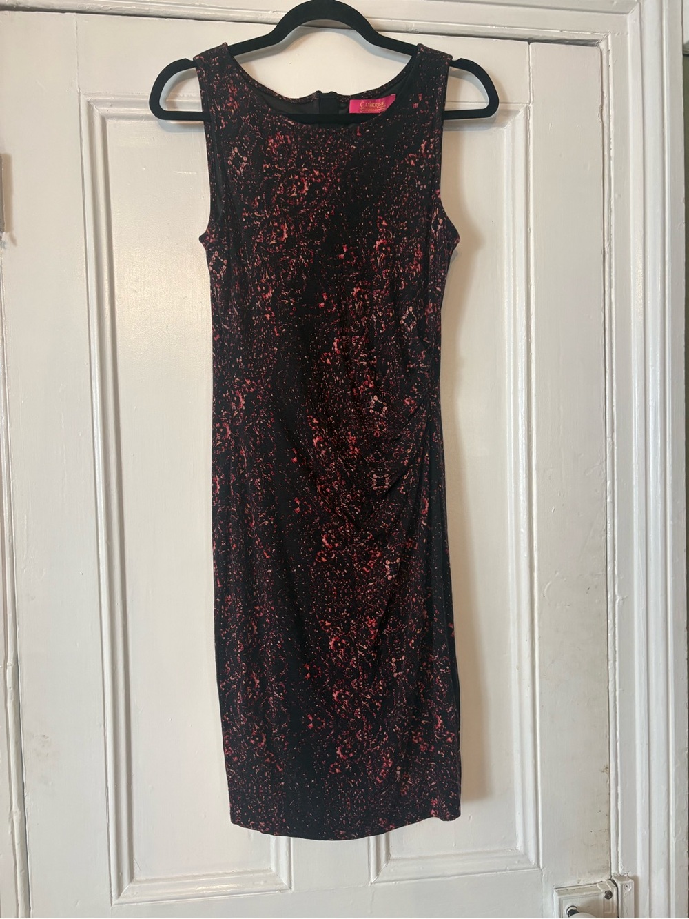 Catherine Malandrino Black Dress with Red Marble Print